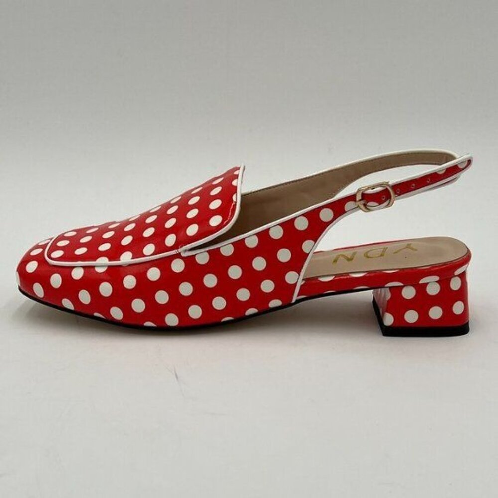 Ydn Red Polka Dots Square Toe Block Low Heels Sli… - image 2